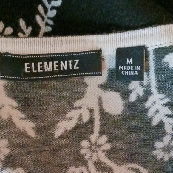 Elementz Cardigan Sweater Black White Floral Classic Button Down Womens Size M - Picture 6 of 8